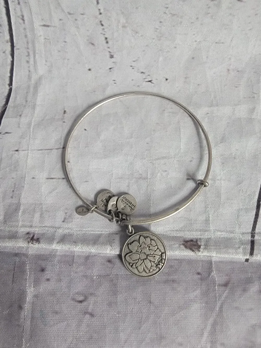 ALEX & ANI Flower Mom Peony Charm Expandable Wire Bracelet Silver Finish